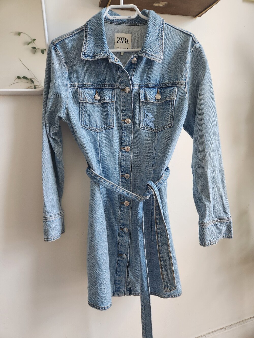 ZARA Light Blue Denim Jacket Dress with Belt